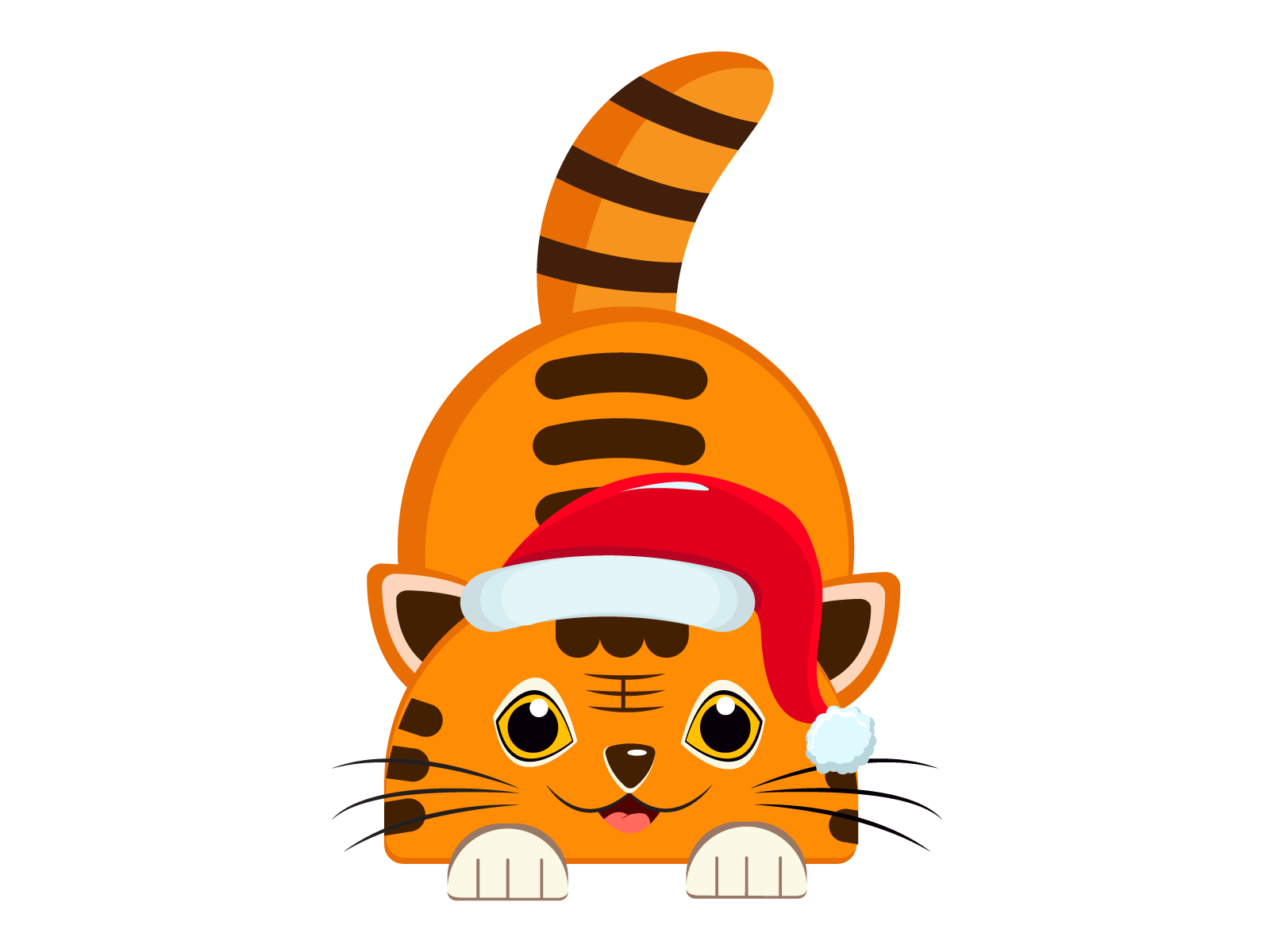 Cartoon christmas tiger - cat vector.  Cut new year tiger - cat.