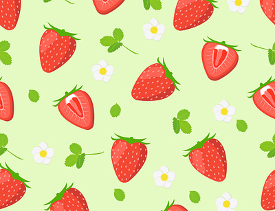 Cartoon strawberry seamless pattern. Vector background of fresh fabric
