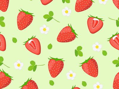 Cartoon strawberry seamless pattern. Vector background of fresh