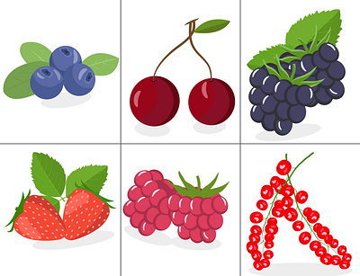 Berries Set Vector Illustration. Strawberry, Blackberry, Blueber isolated
