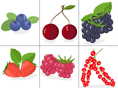 Berries Set Vector Illustration. Strawberry, Blackberry, Blueber