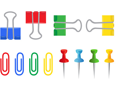 stationery. Set of paper clips, pins and paper holders. Vector reminder