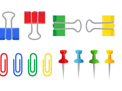 stationery. Set of paper clips, pins and paper holders. Vector