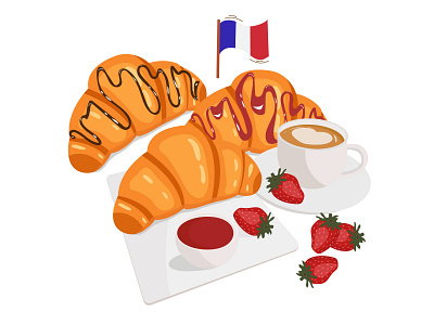 French breakfast with croissants and coffee