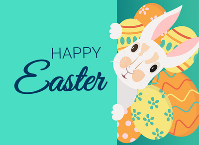 Easter greeting card with a rabbit. Vector illustration smile