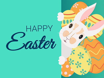 Easter greeting card with a rabbit. Vector illustration