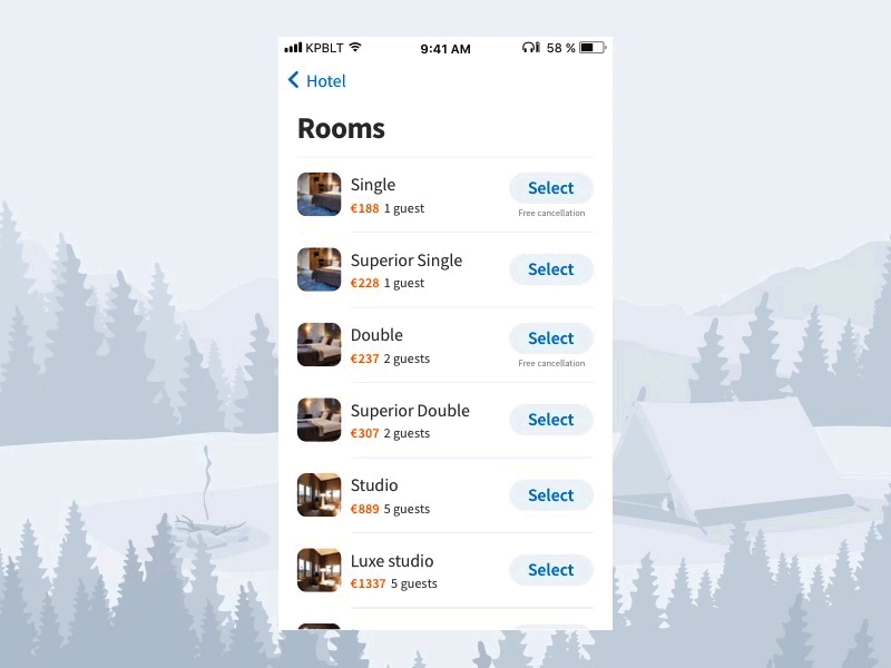 Crazy way to pick hotel rooms add animation app cart funny hotel ios kupibilet prototype rooms select several