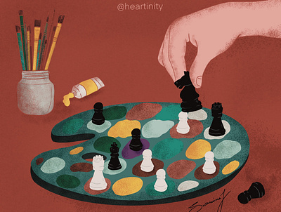 "The Game Artists play in their careers " by Swarnima Jain artists chess color palette design digital illustration editorial editorial design game illustration illustrator newsletter design paints play procreate