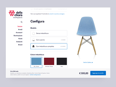 Della Chiara - Product Page, configurator chair configurator furniture minimal typography ui webdesign