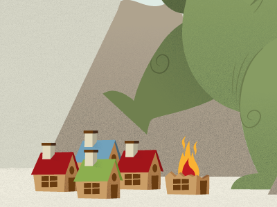 Godzy Walk dino house illustration mountain webdesign