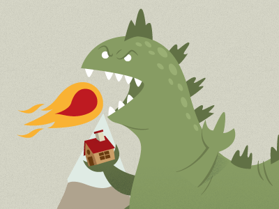 Godzy Breath dino house illustration mountain webdesign