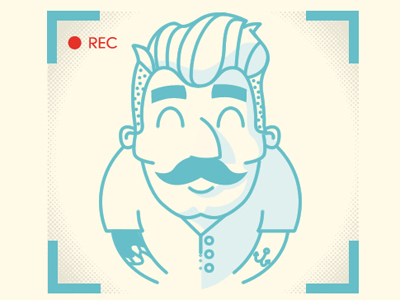 Moustache Man On Webcam halftone hipster illustration rec webcam