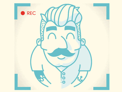 Moustache Man On Webcam halftone hipster illustration rec webcam