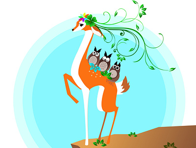 Forest deer and small animals design flat illustration vector web