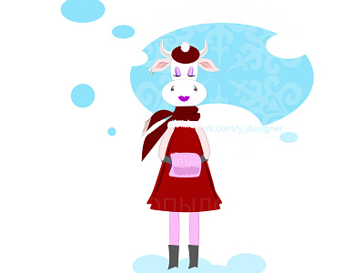 Glamorous cow went for a winter walk art character cow cute animal design flat glamur illustration illustrator minimal vector walk winter