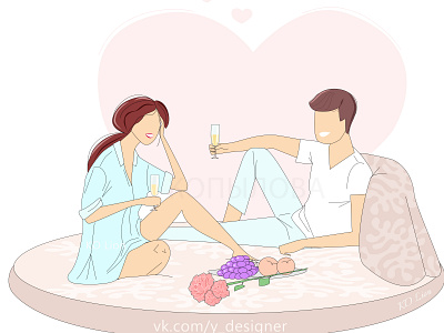 Romantic dinner for two at home in comfort art at home comfort design dinner flat illustration illustrator minimal nice two vector