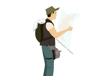 Tourist with a fanny pack backpack cat fanny pack flat illustration illustrator man minimal mouse people style flat tourist vector