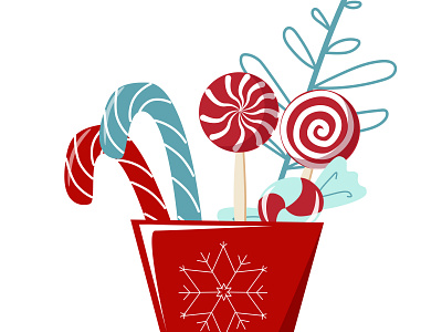 A bucket of sweets for Christmas bucket candy christmas container delicious dessert food illustration lollipops new year snack sweet vector
