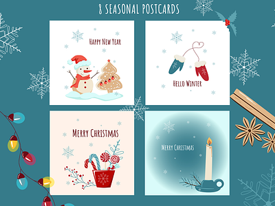 Seasonal cards from the Christmas set christmas design greeting happy holiday hello winter holiday illustration illustrator new year postcards set snowman vector
