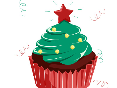 Christmas muffin in the form of a Christmas tree bakery products christmas christmas tree cupcake delicious food holiday ill illustration muffin sweet tasty treats vector