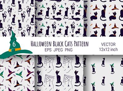 Halloween Black Cats Seamless Pattern background black cat black cats seamless pattern digital pattern halloween halloween black cats scrapbook paper seamless patterns spider web tumbler wrap design witch cat