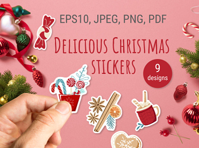 Delicious Christmas stickers pack. Print and cut candy sticker designbundles digital stickers stickers white border stickers