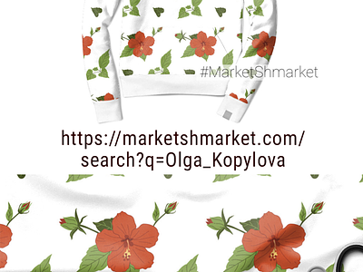Seamless pattern of red hibiscus flowers