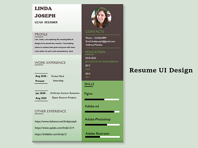 RESUME UI DESIGN adobe adobe xd adobexd creative design illustration photoshop ui ui ux ui design uidesign uiux ux