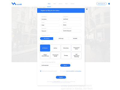 round8 Form form london pop over popup recruiters round8 web design