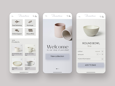 Mobile app of porcelain app ecommerce figma porcelain