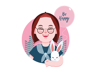 Happy! balloon bunny character design girl happy human joy people rabbit vector