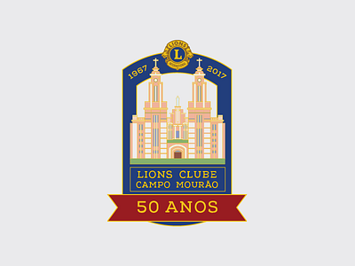 Lions Club 50th Anniversary - Campo Mourão anniversary badge brazil cathedral enamel lions club pin são josé