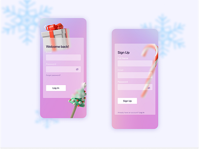 Christmas Gradient Sign Up and Log In Screens 3d christmas festive glassmorphism gradient holiday log in mobile app mobile design sign in sign up