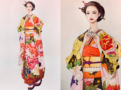 kimono❤️ draw fashion girl handdraw japan japanese kimono sketch traditional women