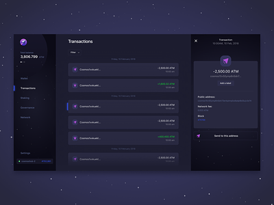 Lunie.io - Interacting with the Cosmos Hub app atom blockchain cosmos crypto currency dark dashboard design governance lunie staking ui ux wallet web