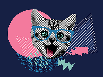 Cat 80's 80s cat design geometric memphis poster