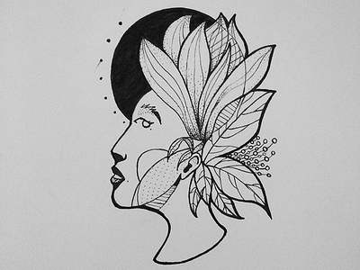 Flower woman blackwork dotwork illustration linework