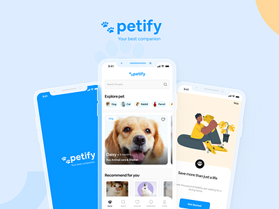 Pet Adoption App - Petify 3d adoption animal app branding design figma illustration motion graphics onboarding pet pet adoption ui ui ux