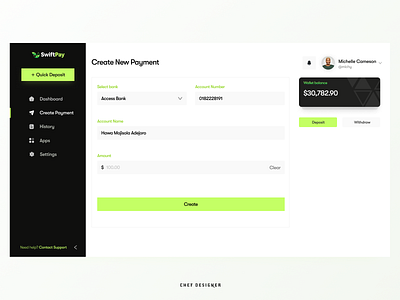 Create New Payment - Finance Dashboard dashoard design finacne fintech ui ux