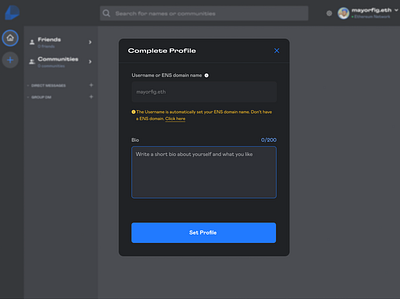 Completing up social profile (Stripe dApp) blockchain crypto design social messaging ux web3