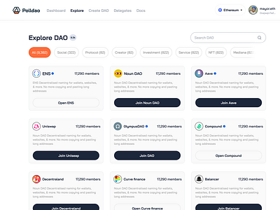 DAO Exploration Page blockchain branding crypto design web3