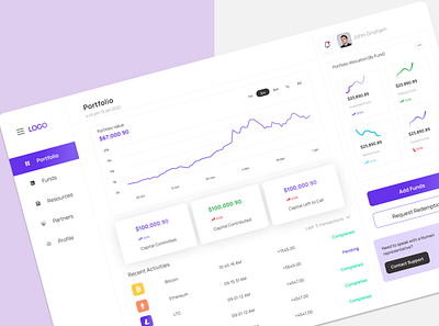 Dashboard for a Crypto/Blockchain VC app blockchain branding dashboard design illustration logo minimal ui ux web3