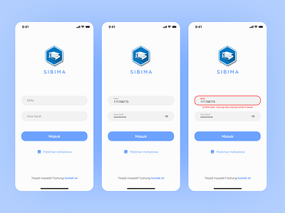 Login - Sibima App blue clean login mobile design sibima simple uajy