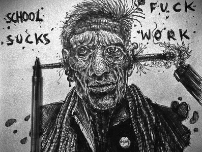 school sucks, fuck work illustration pen pen drawing punk rock traditional art