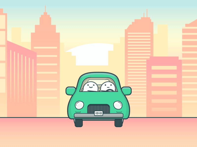 Waze Carpool - 🎶 2d animation car carpool ghost illustrations landscape music roadtrip sound wave