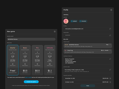 Elympics Dashboards modals app biling clean dark mode dark theme dashboard interface plan pricing product profile saas settings subscription ui ux uxui web