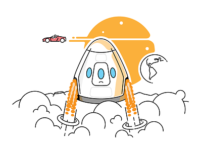 Dragon V2 🚀 dragon flat icon illustration landing lineart mars moon roadster spacex starman tesla