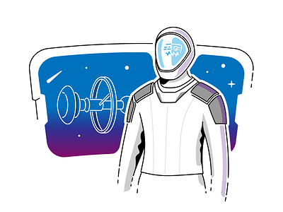 Out of Space 👩‍🚀 astronaut galaxy hud icon lineart spaceship spacestation spacex star stroke suit window