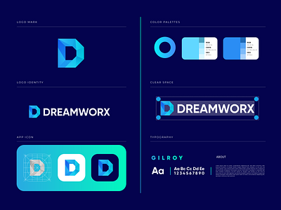 Dreamworx Modern Logo Branding | D letter logo mark brand identity branding branding logo crypto logo d letter d letter logo mark d logo design dream logo illustration logo logo branding minimalist logo modern logo tech logo ui