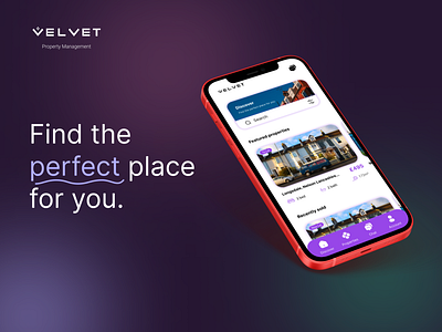 Velvet Property Management app branding curves design housing logo mobile modern property real estate simplistic ui ux